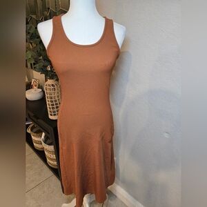 Athleta Ribbed Rust Orange Midi Dress Size Xs